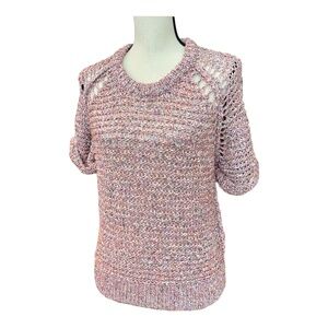 IRO Womens Kima Sweater Pink Confetti Short Sleeve Crewneck Open Knit Pullover 2